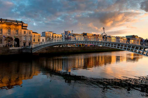 Ha'Penny Bridge over the River Liffey in Dublin, Ireland